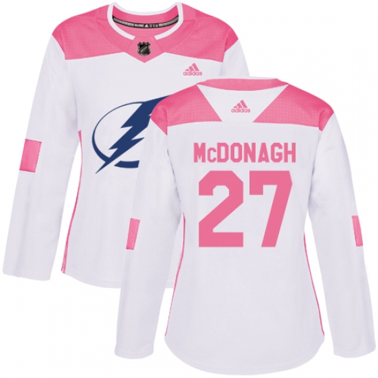 Women's Adidas Tampa Bay Lightning 27 Ryan McDonagh Authentic White Pink Fashion NHL Jersey