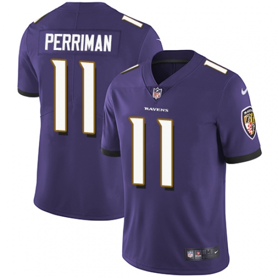 Men's Nike Baltimore Ravens 11 Breshad Perriman Purple Team Color Vapor Untouchable Limited Player NFL Jersey