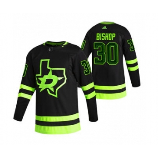 Men's Dallas Stars 30 Ben Bishop Black 2020-21 Reverse Retro Alternate Hockey Jersey