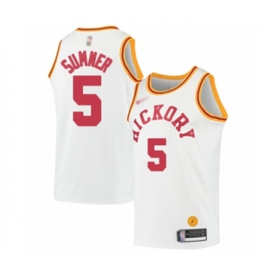 Men's Indiana Pacers 5 Edmond Sumner Authentic White Hardwood Classics Basketball Jersey