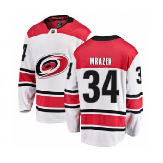 Youth Carolina Hurricanes 34 Petr Mrazek Authentic White Away Fanatics Branded Breakaway NHL Jersey