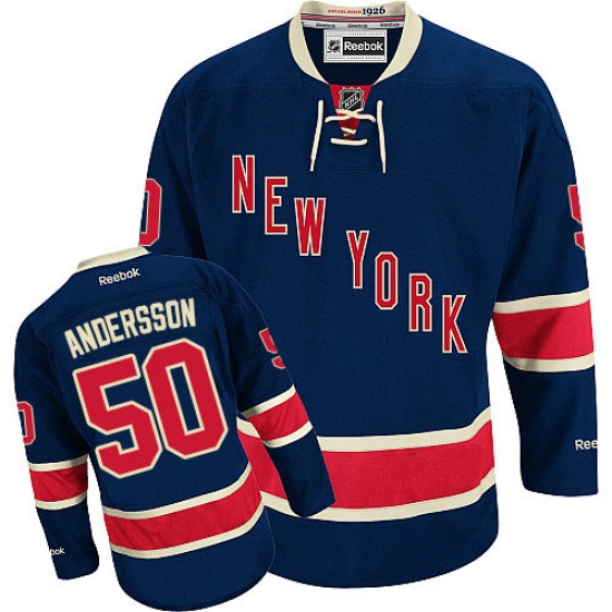 Men's Reebok New York Rangers 50 Lias Andersson Authentic Navy Blue Third NHL Jersey