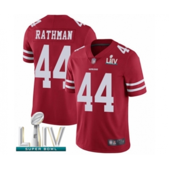 Youth San Francisco 49ers 44 Tom Rathman Red Team Color Vapor Untouchable Limited Player Super Bowl LIV Bound Football Jersey