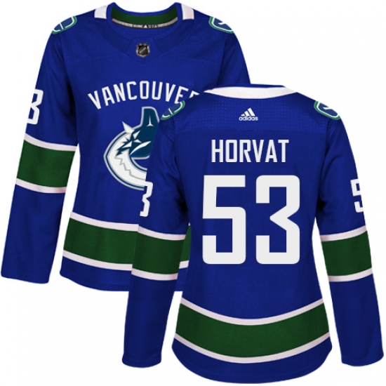 Women's Adidas Vancouver Canucks 53 Bo Horvat Premier Blue Home NHL Jersey