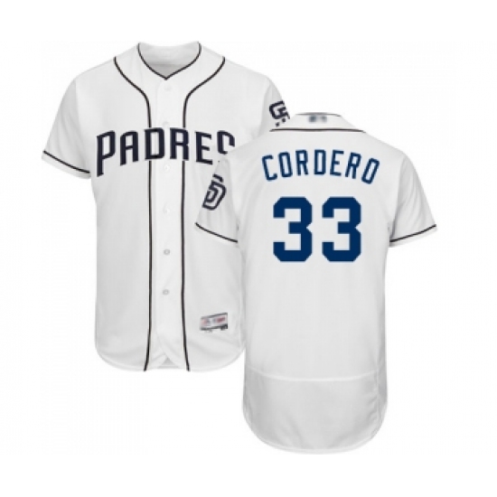 Men's San Diego Padres 33 Franchy Cordero White Home Flex Base Authentic Collection Baseball Jersey