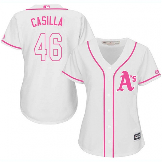 Women's Majestic Oakland Athletics 46 Santiago Casilla Authentic White Fashion Cool Base MLB Jersey