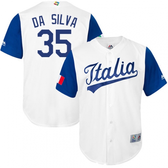 Men's Italy Baseball Majestic 35 Tiago da Silva White 2017 World Baseball Classic Replica Team Jersey