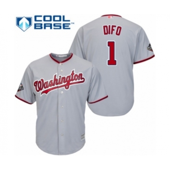 Youth Washington Nationals 1 Wilmer Difo Authentic Grey Road Cool Base 2019 World Series Bound Baseball Jersey