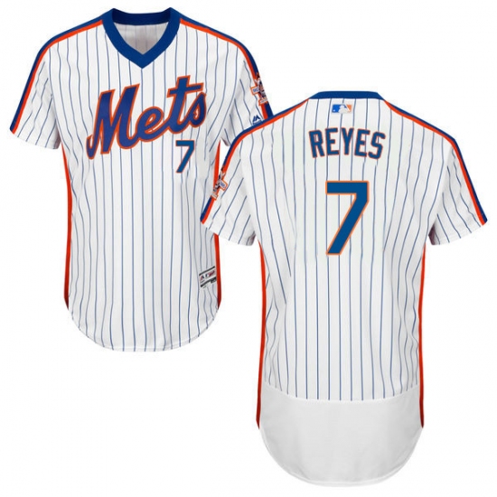 Men's Majestic New York Mets 7 Jose Reyes White/Royal Flexbase Authentic Collection MLB Jersey