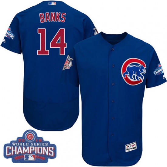 Men's Majestic Chicago Cubs 14 Ernie Banks Royal Blue 2016 World Series Champions Flexbase Authentic Collection MLB Jersey