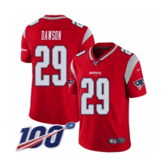 Men's New England Patriots 29 Duke Dawson Limited Red Inverted Legend 100th Season Football Jersey