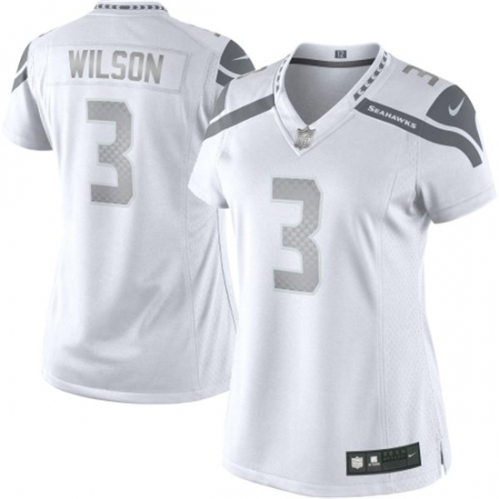 Women's Nike Seattle Seahawks 3 Russell Wilson Limited White Platinum NFL Jersey