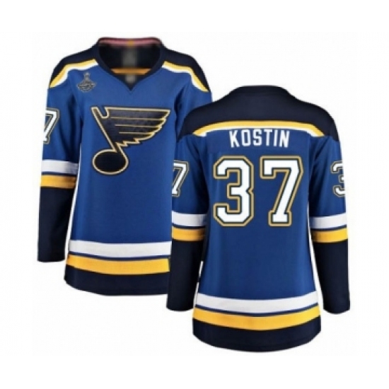 Women's St. Louis Blues 37 Klim Kostin Fanatics Branded Royal Blue Home Breakaway 2019 Stanley Cup Champions Hockey Jersey