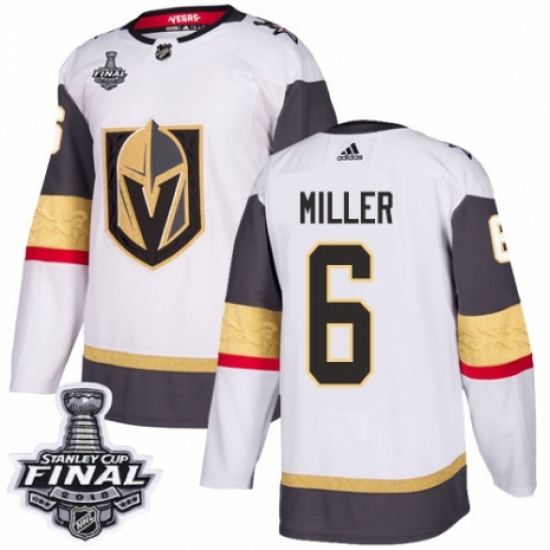 Men's Adidas Vegas Golden Knights 6 Colin Miller Authentic White Away 2018 Stanley Cup Final NHL Jersey