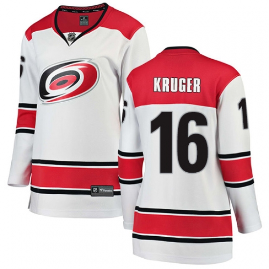 Women's Carolina Hurricanes 16 Marcus Kruger Authentic White Away Fanatics Branded Breakaway NHL Jersey