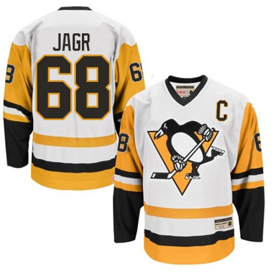 Men's CCM Pittsburgh Penguins 68 Jaromir Jagr Authentic White Throwback NHL Jersey