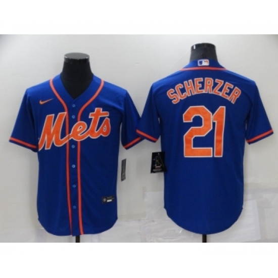 Men's New York Mets 21 Max Scherzer Blue Stitched MLB Cool Base Nike Jersey