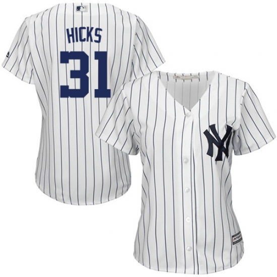 Women's Majestic New York Yankees 31 Aaron Hicks Authentic White Home MLB Jersey