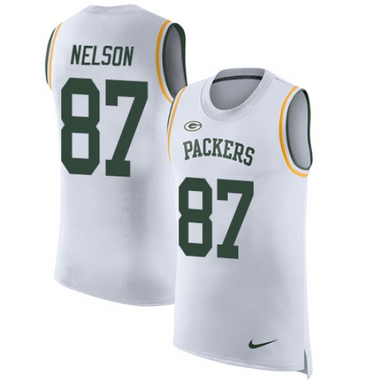 Men's Nike Green Bay Packers 87 Jordy Nelson Limited White Rush Player Name & Number Tank Top NFL Jersey