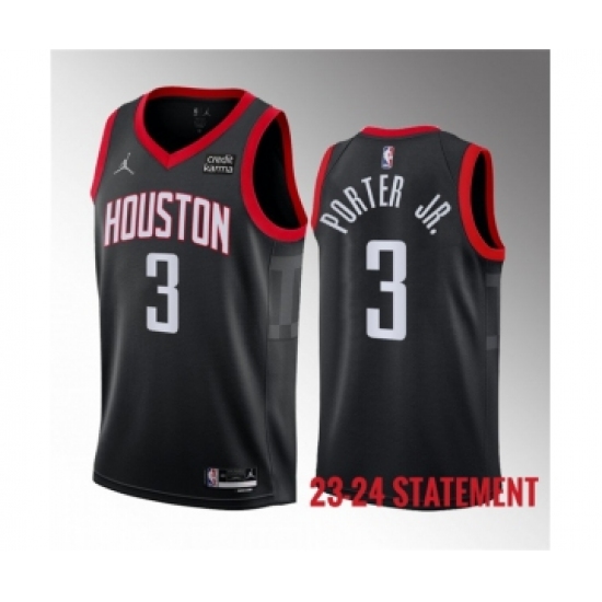 Men's Houston Rockets 3 Kevin Porter Jr. Black 2023 Statement Edition Stitched Basketball Jersey