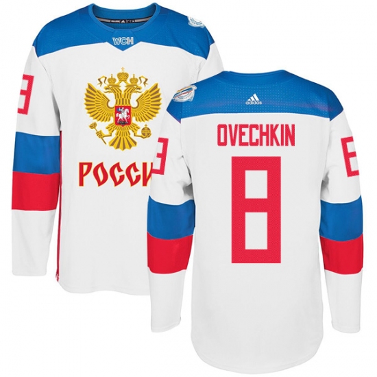 Men's Adidas Team Russia 8 Alexander Ovechkin Premier White Home 2016 World Cup of Hockey Jersey
