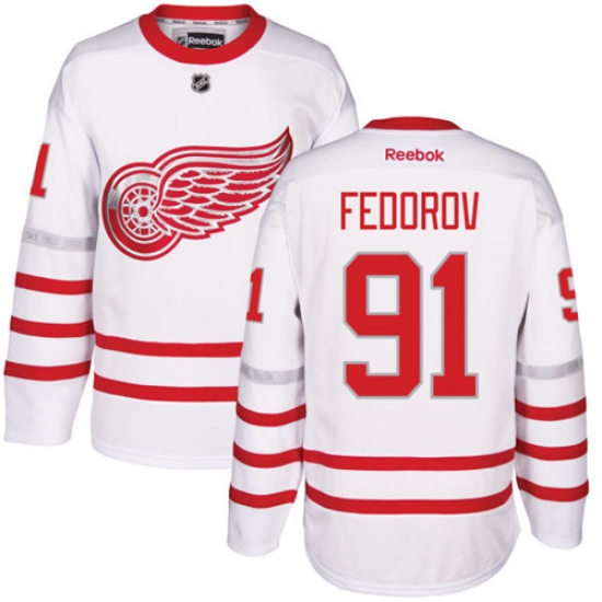 Men's Reebok Detroit Red Wings 91 Sergei Fedorov Authentic White 2017 Centennial Classic NHL Jersey