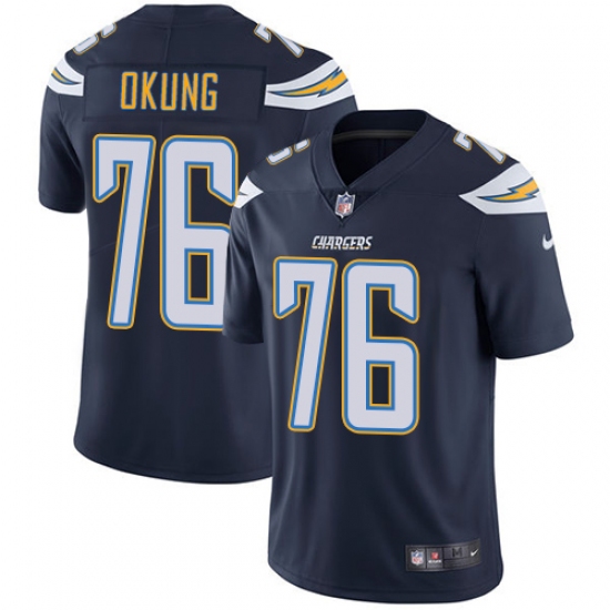 Youth Nike Los Angeles Chargers 76 Russell Okung Elite Navy Blue Team Color NFL Jersey