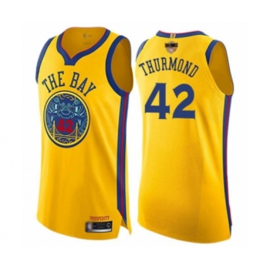 Youth Golden State Warriors 42 Nate Thurmond Swingman Gold 2019 Basketball Finals Bound Basketball Jersey - City Edition