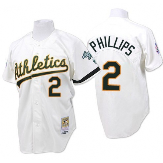 Men's Mitchell and Ness Oakland Athletics 2 Tony Phillips Authentic White Throwback MLB Jersey