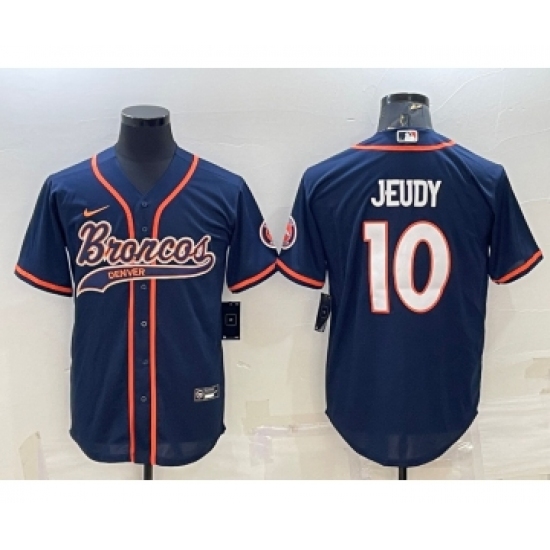 Men's Denver Broncos 10 Jerry Jeudy Navy Blue Stitched Cool Base Nike Baseball Jersey