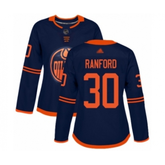 Women's Edmonton Oilers 30 Bill Ranford Authentic Navy Blue Alternate Hockey Jersey