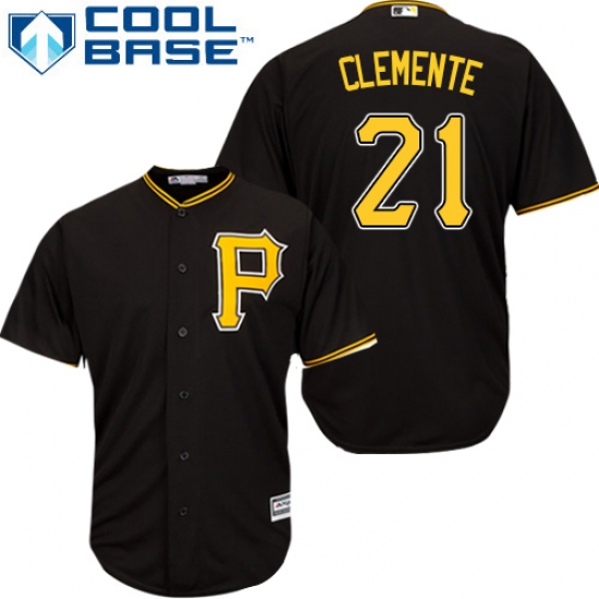 Men's Majestic Pittsburgh Pirates 21 Roberto Clemente Replica Black Alternate Cool Base MLB Jersey