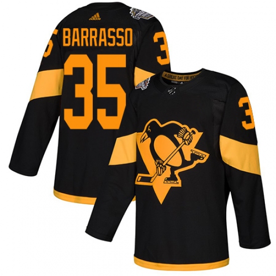 Men's Adidas Pittsburgh Penguins 35 Tom Barrasso Black Authentic 2019 Stadium Series Stitched NHL Jersey