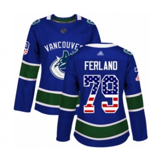 Women's Vancouver Canucks 79 Michael Ferland Authentic Blue USA Flag Fashion Hockey Jersey