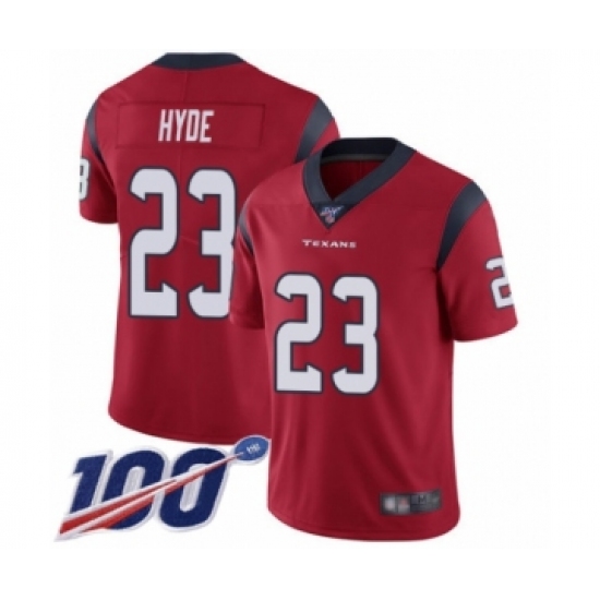 Men's Houston Texans 23 Carlos Hyde Red Alternate Vapor Untouchable Limited Player 100th Season Football Jersey