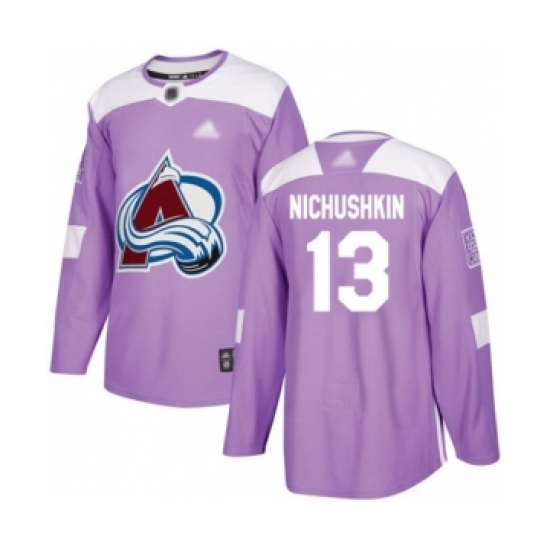 Youth Colorado Avalanche 13 Valeri Nichushkin Authentic Purple Fights Cancer Practice Hockey Jersey