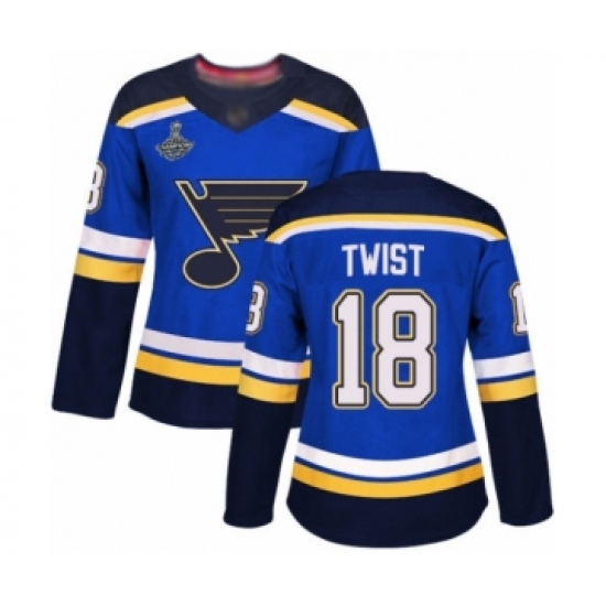 Women's St. Louis Blues 18 Tony Twist Authentic Royal Blue Home 2019 Stanley Cup Champions Hockey Jersey