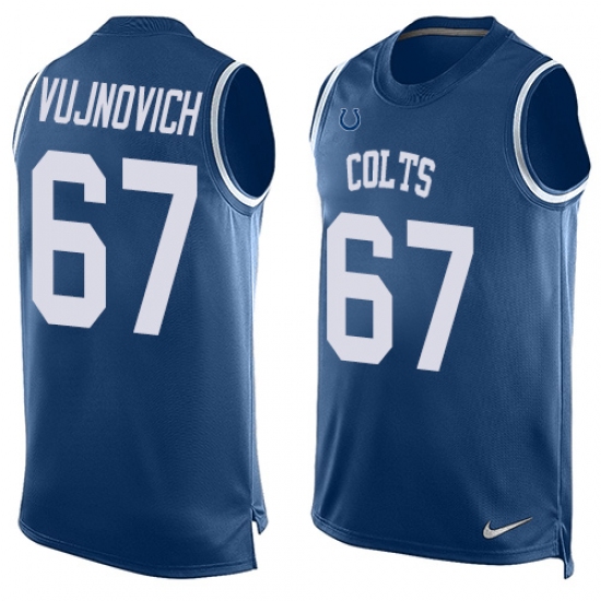 Men's Nike Indianapolis Colts 67 Jeremy Vujnovich Limited Royal Blue Player Name & Number Tank Top NFL Jersey