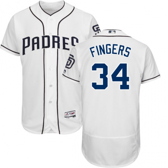 Men's Majestic San Diego Padres 34 Rollie Fingers White Home Flex Base Authentic Collection MLB Jersey