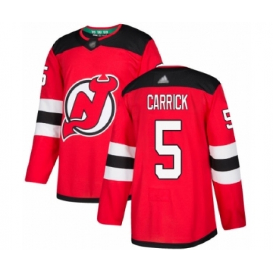 Men's New Jersey Devils 5 Connor Carrick Authentic Red Home Hockey Jersey