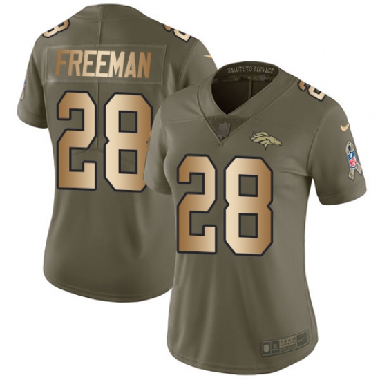 Women Nike Denver Broncos 28 Royce Freeman Limited Olive Gold 2017 Salute to Service NFL Jersey