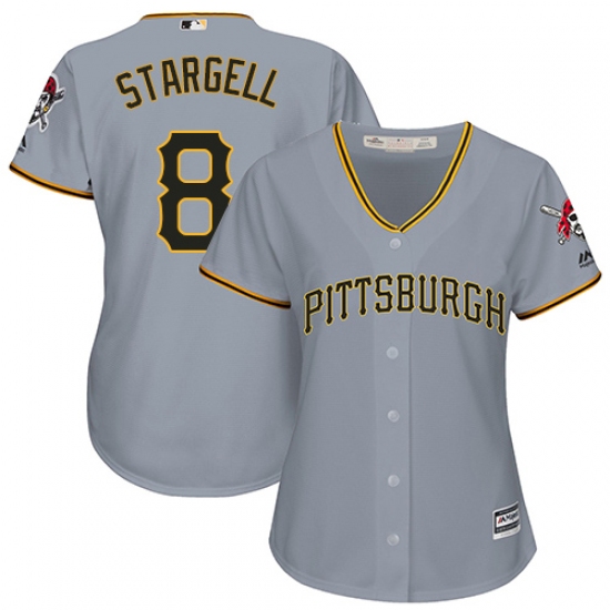 Women's Majestic Pittsburgh Pirates 8 Willie Stargell Authentic Grey Road Cool Base MLB Jersey