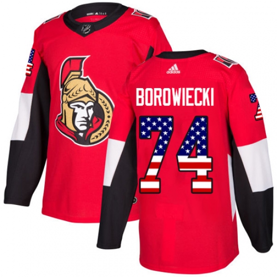 Men's Adidas Ottawa Senators 74 Mark Borowiecki Authentic Red USA Flag Fashion NHL Jersey