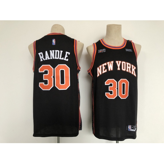 Men's New York Knicks 30 Julius Randle Black Nike Stitched Basketball City Player Jersey