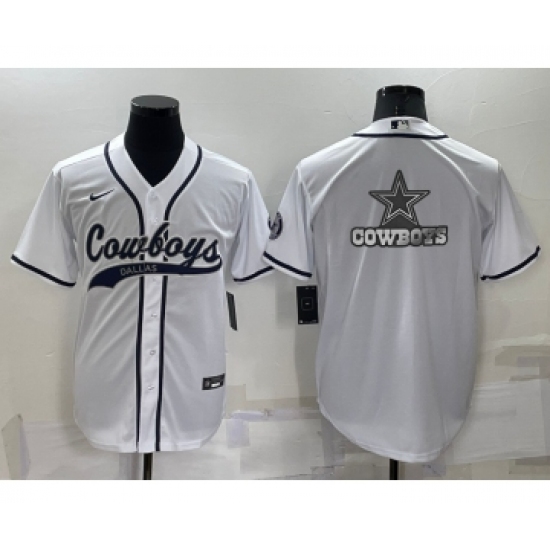 Men's Dallas Cowboys White Team Big Logo With Patch Cool Base Stitched Baseball Jersey