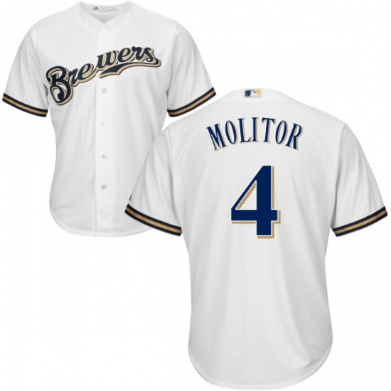 Men's Majestic Milwaukee Brewers 4 Paul Molitor Replica White Home Cool Base MLB Jersey