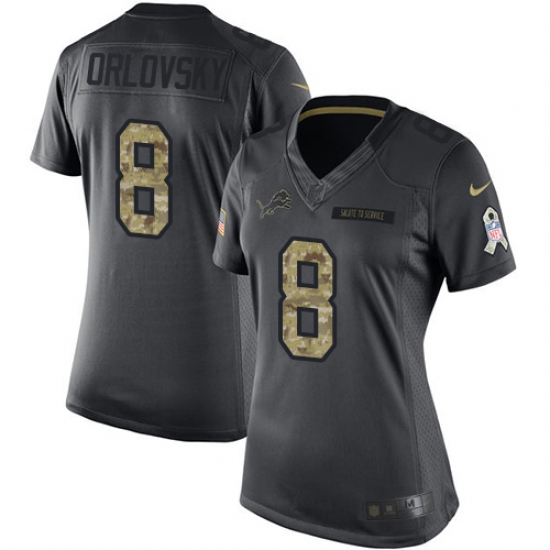 Women's Nike Detroit Lions 8 Dan Orlovsky Limited Black 2016 Salute to Service NFL Jersey