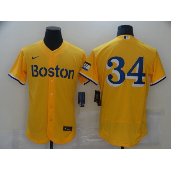 Men's Boston Red Sox 34 David Ortiz Nike Gold-Light Blue 2021 City Connect Jersey