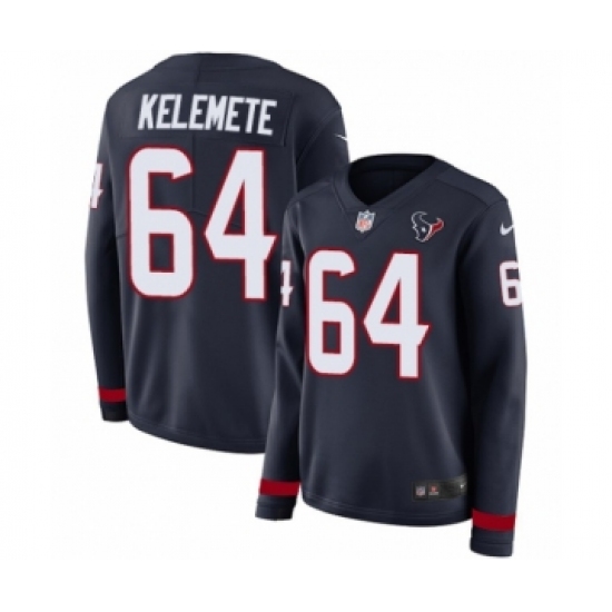 Women's Nike Houston Texans 64 Senio Kelemete Limited Navy Blue Therma Long Sleeve NFL Jersey