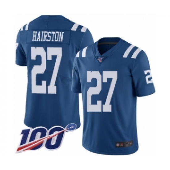 Men's Indianapolis Colts 27 Nate Hairston Limited Royal Blue Rush Vapor Untouchable 100th Season Football Jersey